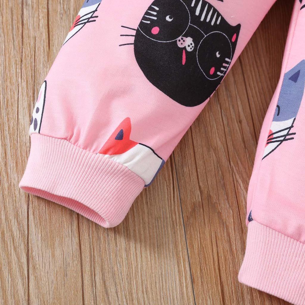 Girls' Cat Hooded Pullover and Pants Set - Spring/Autumn Fashion Two-Piece Outfit