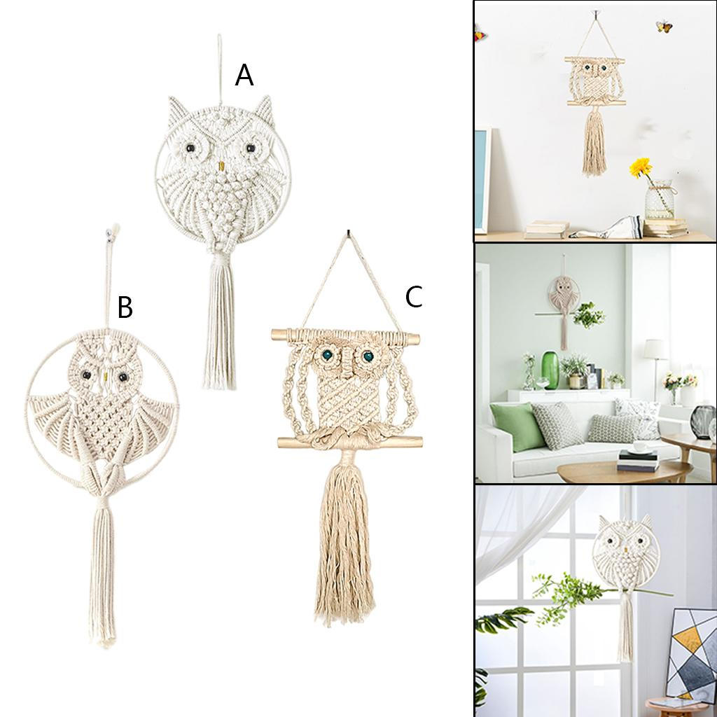 Moon Woven Owl Tapestry Pendant Wall Hanging Decoration Handmade Art Wedding Party Ornament