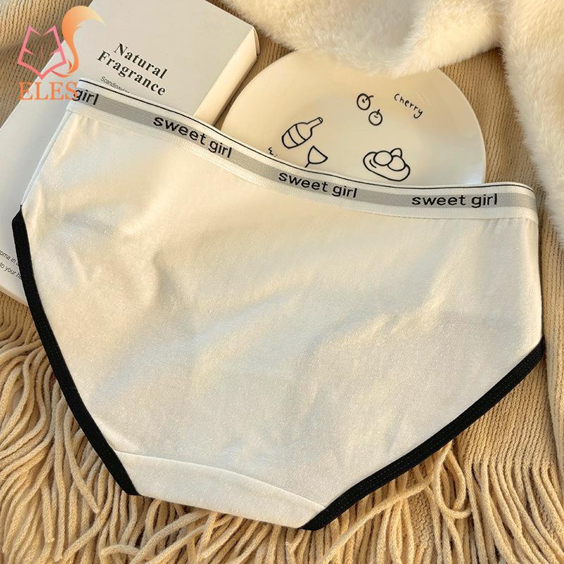 Women Panties Seamless Mid Waist Contrast Color Letter Pattern Elastic Soft Breathable Japanese Style Anti-septic Moisture-wicki