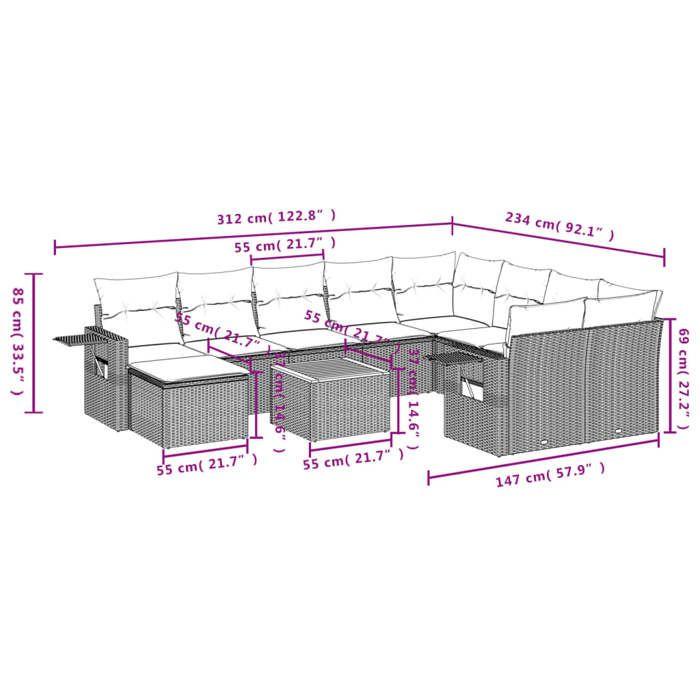 VidaXL Salon de Jardin avec Coussins 11 pcs, Canapés de Terrasse, Ensemble de Meubles de Patio, Mobilier d'Extérieur, Gris 3224856