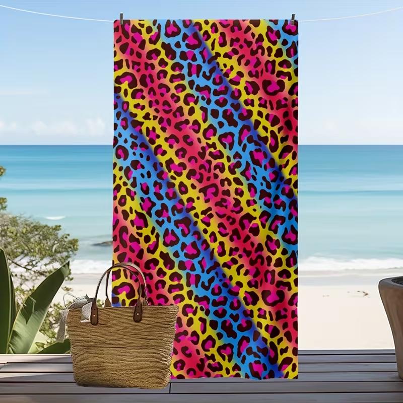 Stylish Leopard Print Black Wave Beach Towel Oversized Quick Dry Absorbent Towel Modern Animal Leopard Print Beach Blanket 50X100cm &1pc