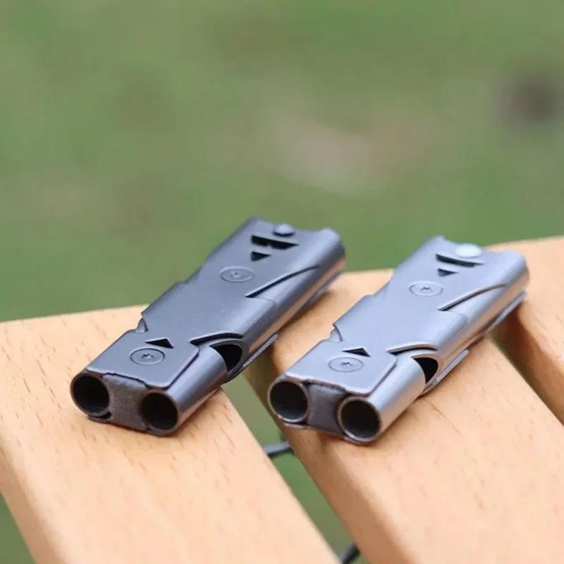 Double Tube Emergency Survival Whistle - 120dB Loud Alarm with Keychain&Lanyard for Outdoor Camping Hiking Safety (Silver/Black)