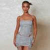 Women's Summer Halter Short Sleeve Sexy Hollow Drawstring Dress