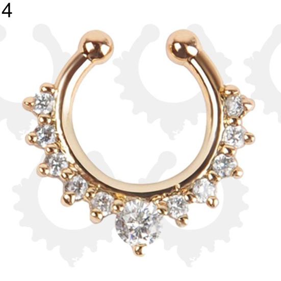 

Women s Fashion Punk Rhinestone Inlaid U-shaped Fake Septum Clicker Nose Rings золотий
