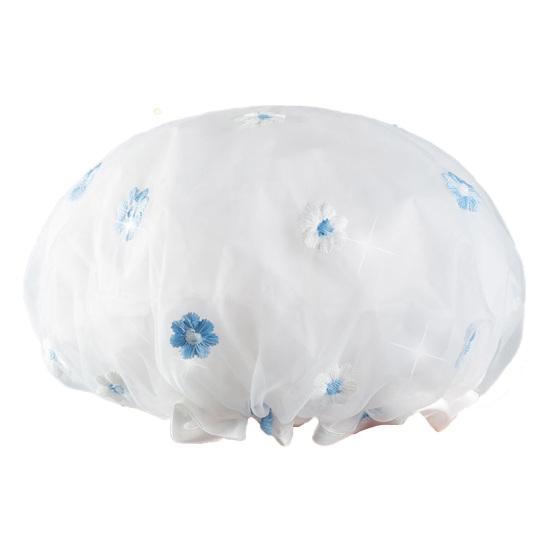 

Шляпа для волос для ванны, полезная резинка, многоразовая вышитая цветочная шапка для душа, принадлежности для ванной комнаты светло-синий