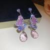 Silver Needle Pink Butterfly Zircon Cutout Stud Earrings - High-End Luxury Fashion Jewelry