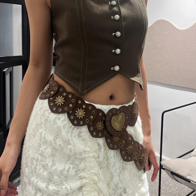Metal beaded heavy industry adjustable pu leather trendy women's clothing matching belt for women