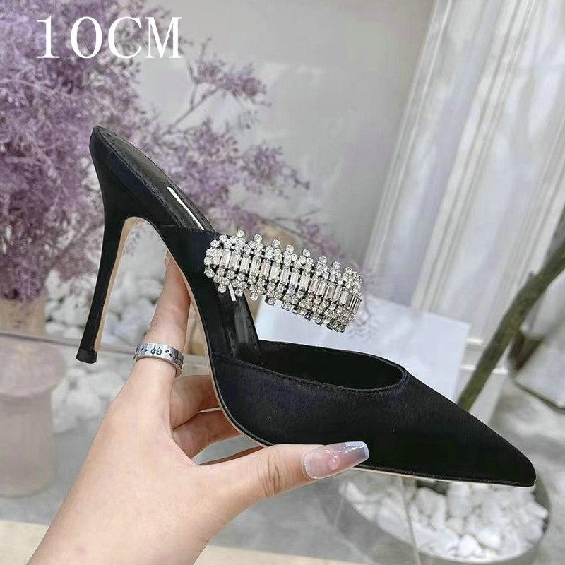 Fashion 2cm/6cm/8cm/10cm Pointy Fine Heels Rhine-diamond Chain Satin High Heels Mullers Wedding Shoes Bridesmaid Heels