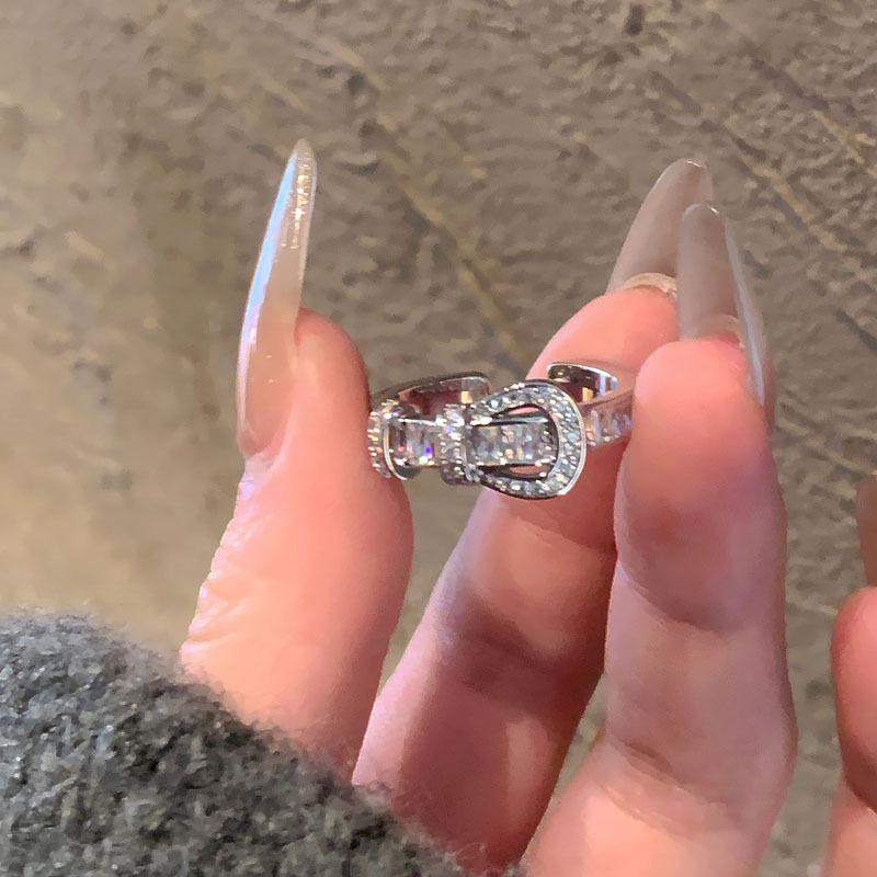 18K real gold electroplated zircon horseshoe buckle open ring index finger ring cold wind ring