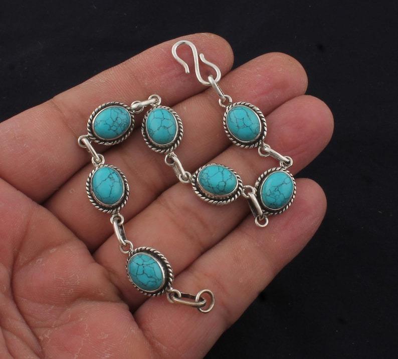 Solid 925 Sterling Silver Turquoise Gemstone Handmade Designer Boho Bracelet Wedding Gift Jewelry Anniversary Gift