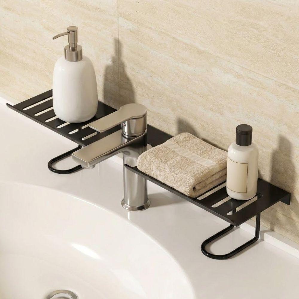 Carbon Steel Bathroom Storage Rack Water Drainage Rustproof Faucet Storage Shelf Punch Free Large Capacity Metal Mesh Shelf