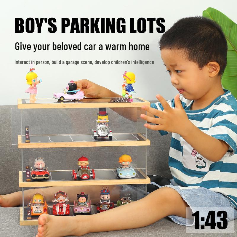 

1:43 Scale Parking Lot Model Scene with Bubble Mart Figurine and Alloy Car