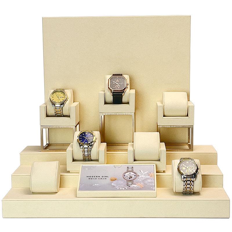 Elegant Tiered Watch Display Stand with Pillow Bag and Metal Tray for Photography