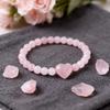 Festive Gifts Rose Quartz Beaded Bracelet With Heart Charm Sweet Fashion Jewelry For Women Daily Wear Simple Versatile Accessory