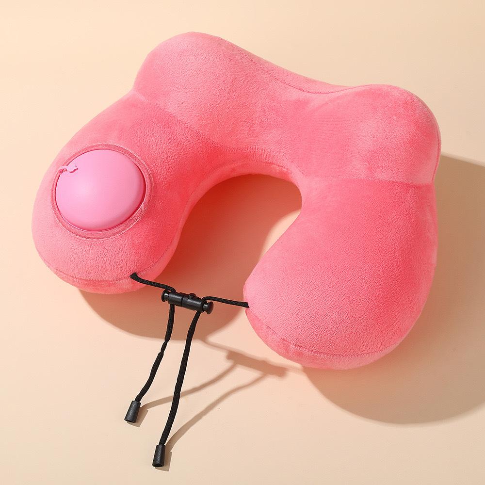 

Portable U-shaped Inflatable Travel Pillow Air Cushion Neck Support Comfortable Sleeping Press-to-Inflate Pillow for Journeys рожевий
