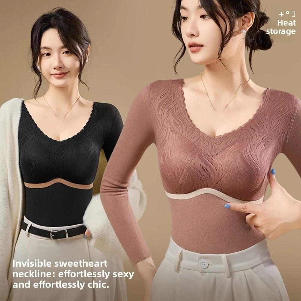 Large Size Women Thermal Clothes U Round Neck Warm Tops Thermal Underwear Lingerie Feel Heating Warmth Long Tops Girls Female