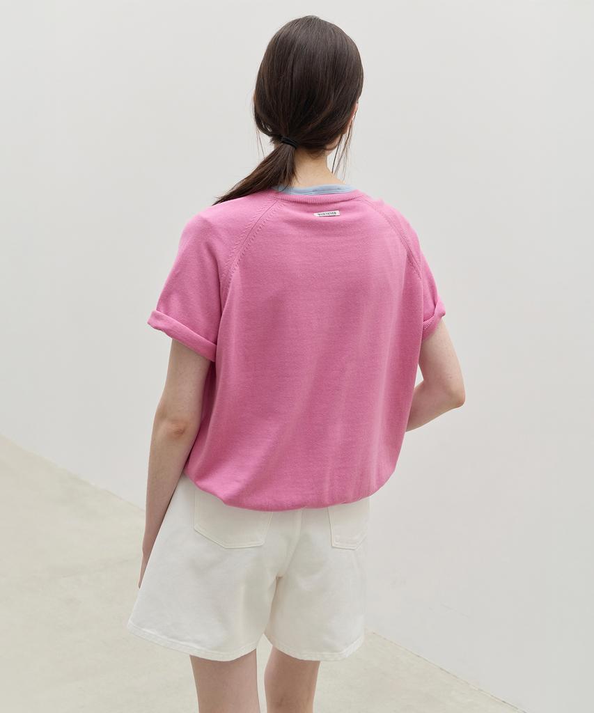 Leuba Fresh Cotton V-Neck Knit - Bubblegum Pink