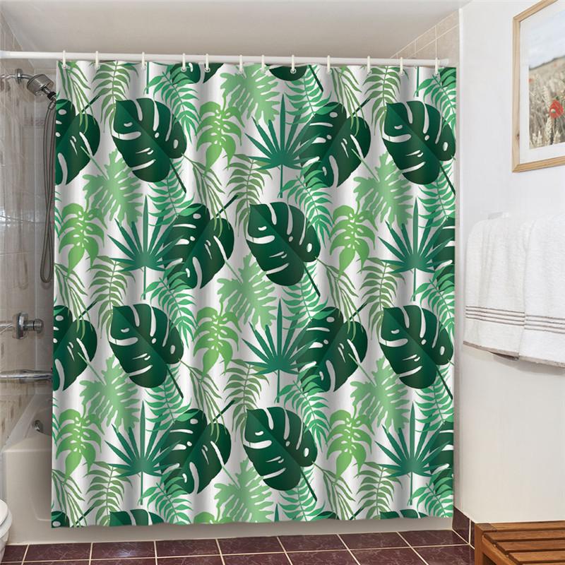 Shower Curtains Green Tropical Plants Bathroom Polyester Waterproof Shower Curtain Leaves Printing Curtains For Bathroom Shower