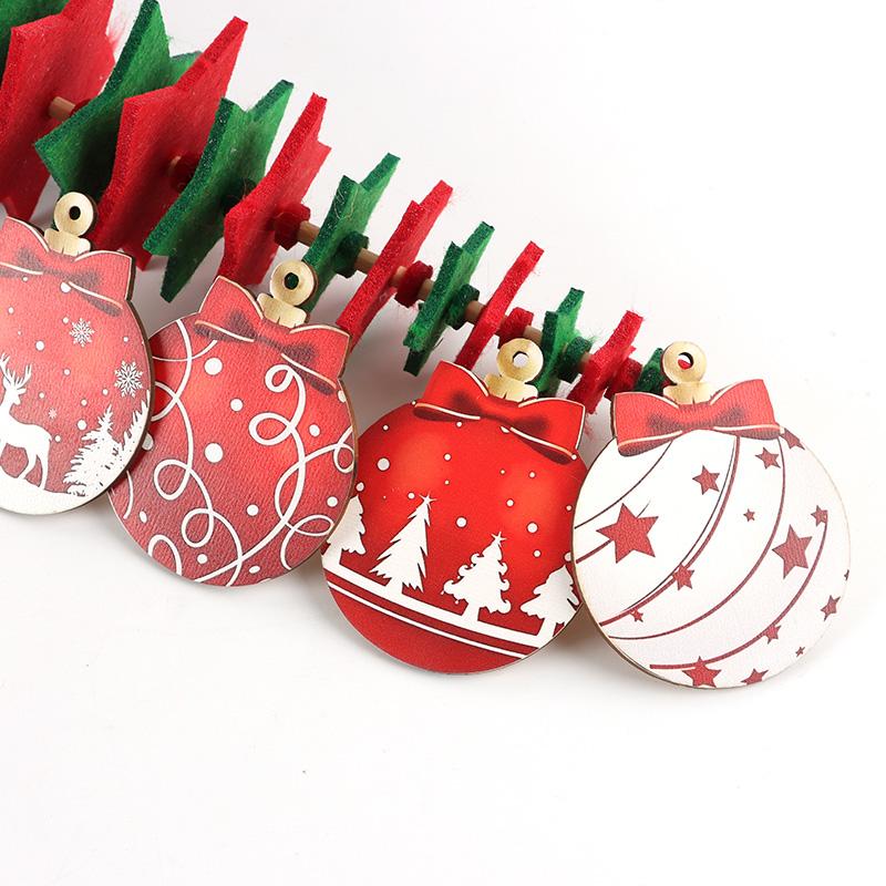 (12pcs set)7*5.7cm Christmas Ball Wooden Pendant Xmas Decoration Colored Woodblock Children's Cartoon Snowman Hanging DIY