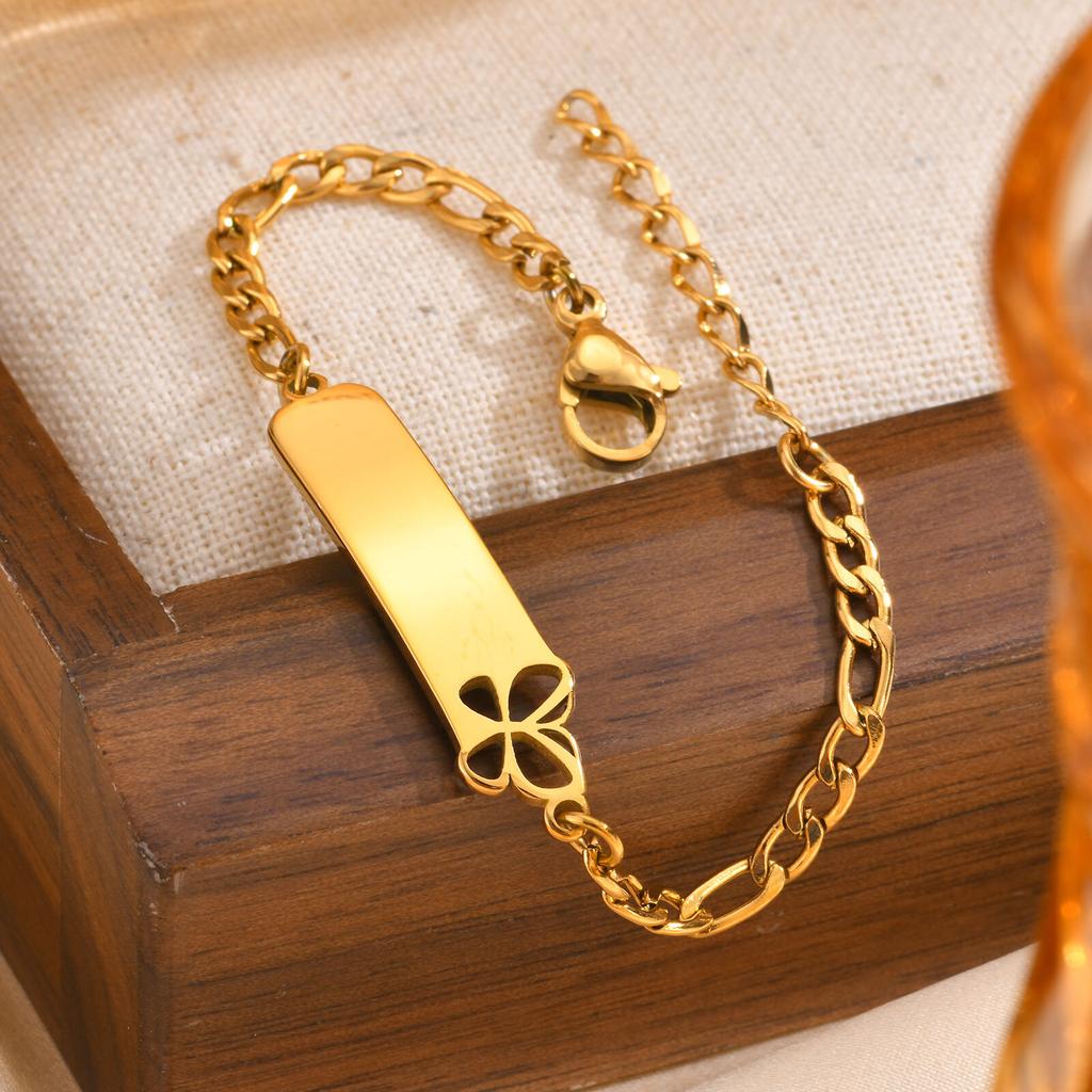 Gold Plated Customzied ID Bracelet Baby Gift, Personalized Figaro Chain Name Bracelets For Kids Newborn Toddler Child Girl Boy