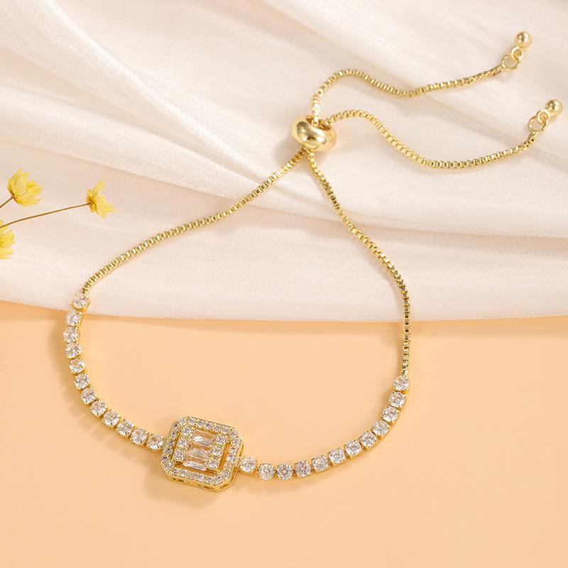 Adjustable Square Zircon Bracelet with Claw Chain