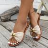 Summer Woven Bow Flip-flops for Women, with Round Bead Decoration, Beach-style Sandal for Women