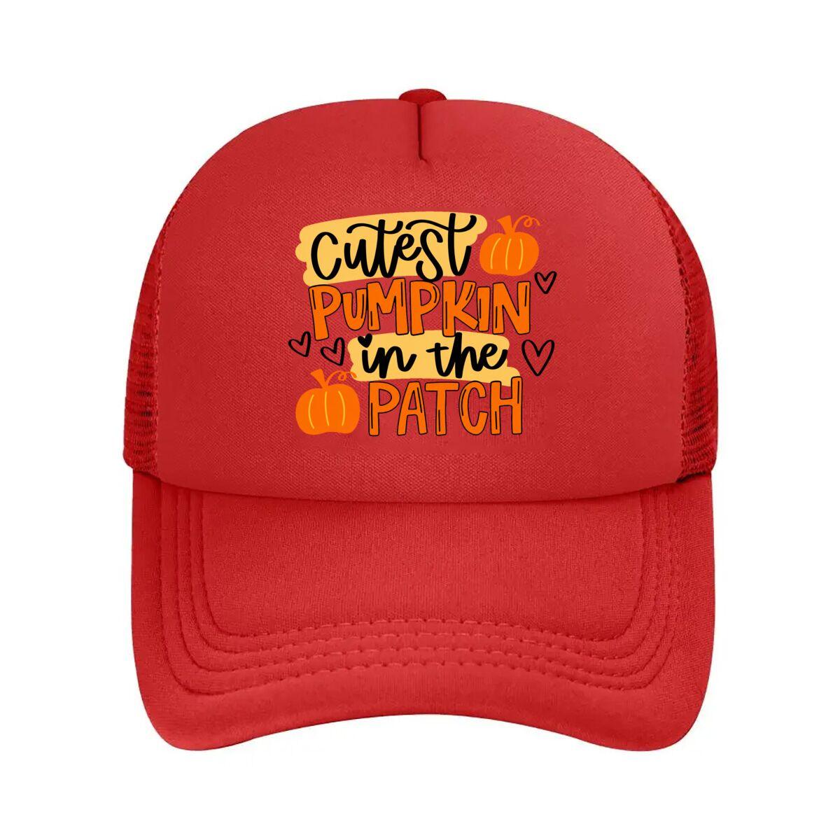 Cutest Pumpkin In The Patch Pumpkin Hearts Mesh Baseball Cap Hip Hop Adjustable