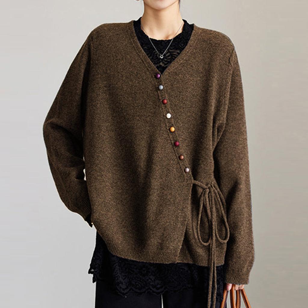 Women's Solid Color Long Sleeved Colorful Button V-neck Cardigan Top Jacket