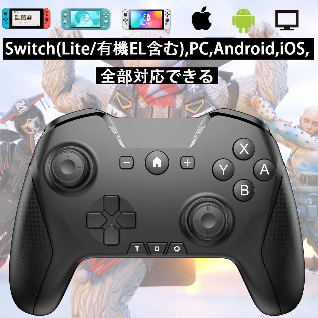 FONLAM Switch Compatible Controller for PC Android iOS Bluetooth Back Button Macro Rapid Fire Vibration Speed Adjustment Sleep Wake-up Black