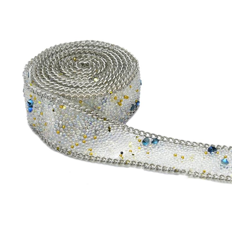 Q1JB 1.1Yard Rhinestones Ribbon for Crafting Embellishment Sparkling Rhinestones Ribbon for Birthday Wedding Cake Decoration