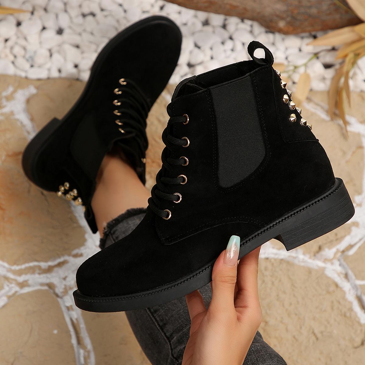 

Женские ботильоны Удобные уличные ботинки на плоской подошве 2026 Зимние новые короткие ботинки Для ходьбы Дизайнерские Модные туфли с круглым носком Женские 36 чёрный