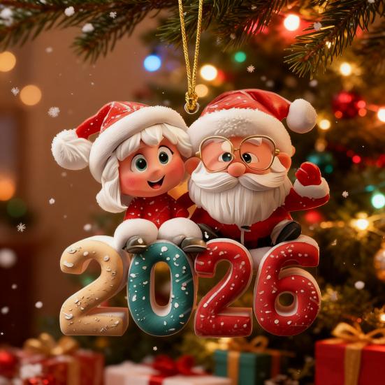 Christmas Santa Ornament 2026 Round 2D Acrylic Santa Claus Christmas Tree Ornament for Holiday New Year Home Decor