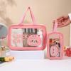 Portable PU Makeup Bag Transparent Large Capacity Travel Toiletry Pouch Cartoon Wet-Dry Separation Wash Bag for Women Girls