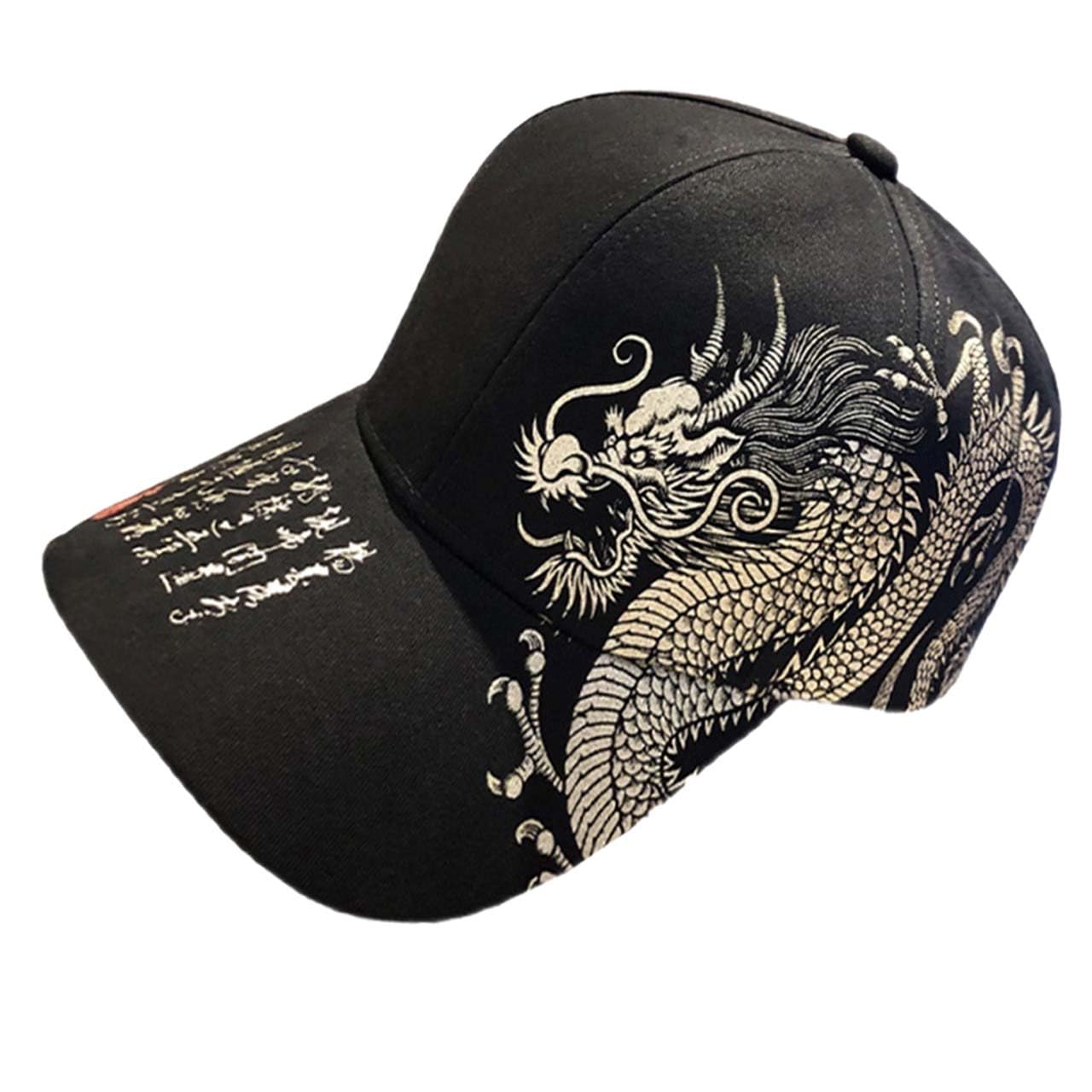 

Chrome Crane Men s Black Dragon Cap with Kanji Print, Embroidered Design, and Brim, Street Style, CB344