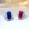 Luxury Women Jewelry Set with Red Corundum Pendant Blue Spinel Ring Earrings High Carbon Diamonds