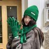 Warm Hat Scarf Gloves Set Solid Color Winter Beanie Hat Neck Warmer Thermal Knit Cap  Women/men