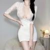 Women's Floral Lace Sheer Bodycon Mini Dress Deep V Neck Babydoll Nightdress See Through Erotic Sleepwear