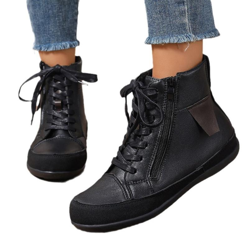 Winter new solid color fashion boots flat bottom side zipper versatile comfortable short boots