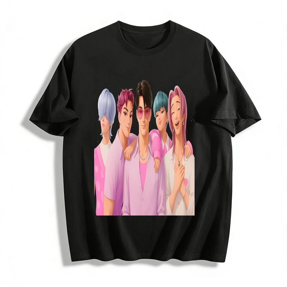 

K-pop Boy Group Print Casual Top Fan Support Loose Breathable Unisex Daily Wear Pure cotton T-shirt XXS