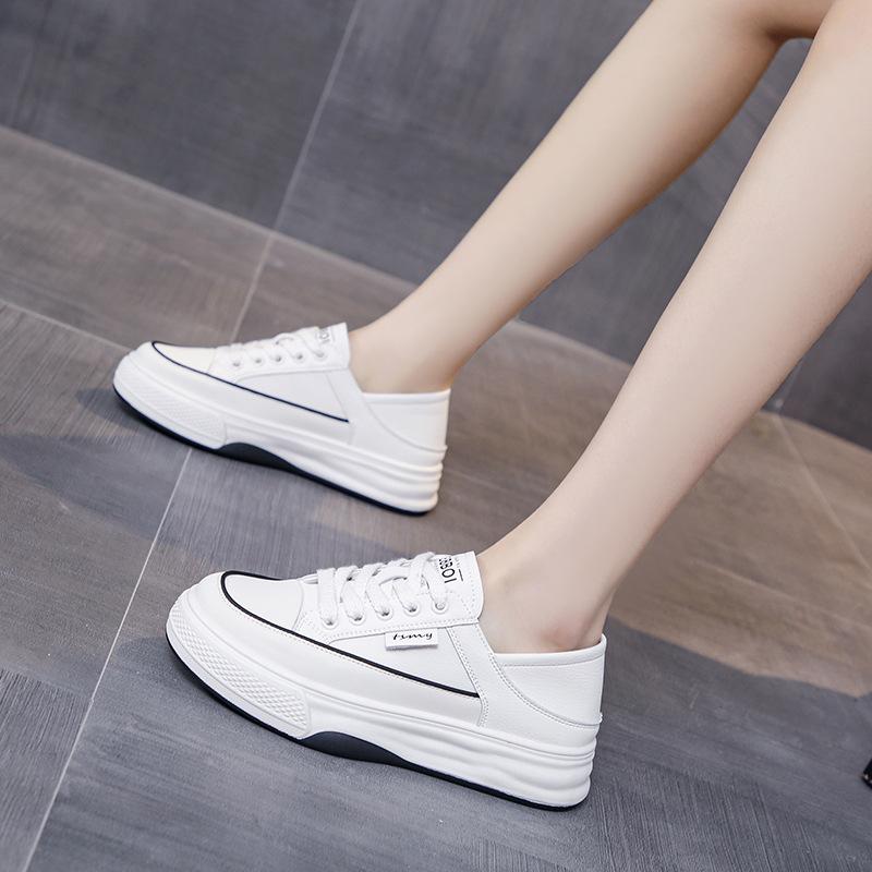 

Ленивые две носить маленькие белые туфли женские осенние новые универсальные на плоской подошве повседневные туфли-доска на одной педали 40 белый