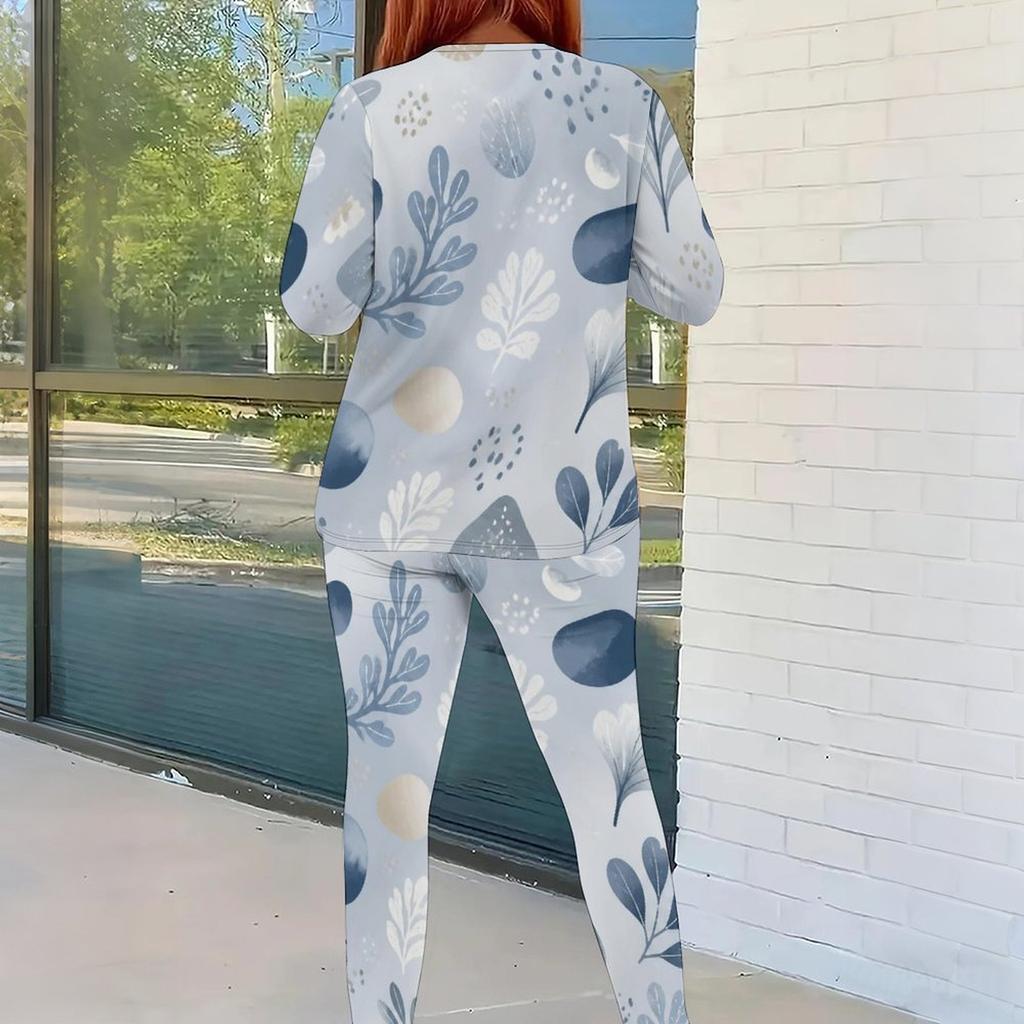 Women Plus Size Black Burgundy Printed Two Piece Set Round Neck Long Sleeve Top And Fitted Pants