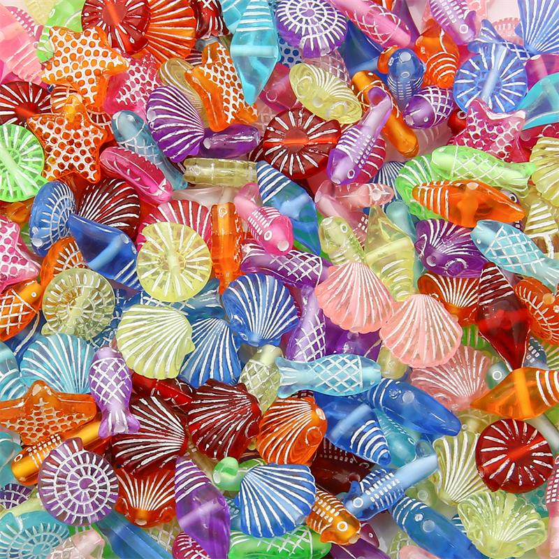 

30 г/пакет акриловые тисненые бусины серии Ocean для DIY ожерелье, браслет, серьги, изготовление ювелирных изделий, аксессуары для рукоделия разноцветный