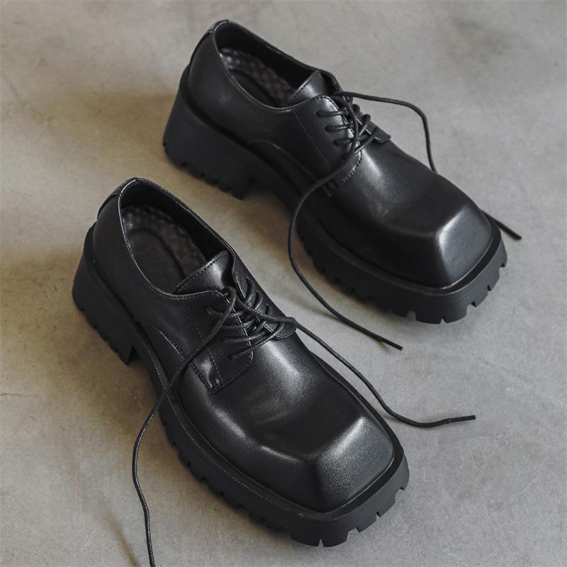Crossed head niche leather shoes men's Paris platform heightening versatile British Derby hairstylist square head tide shoes 58866-J