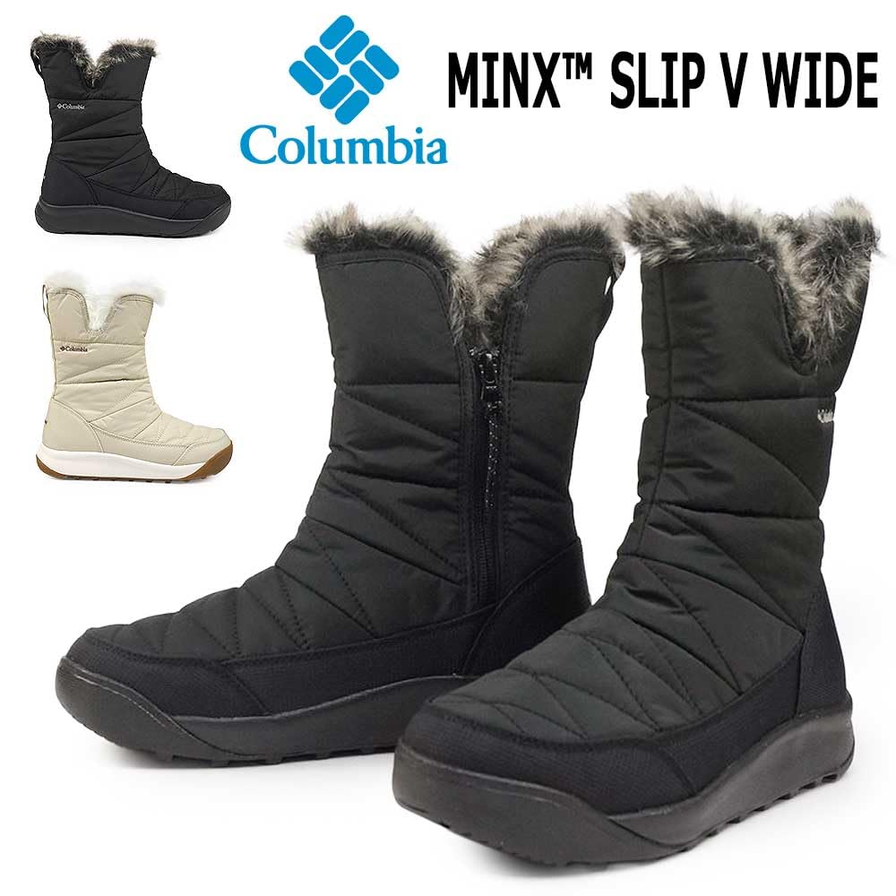 Columbia MINX SLIP V Wide Snow Boots with Side Size Women's Zip, Waterproof, Warm, Boa, Non-Slip Zipper, Black, 7.5 (24.5cm)