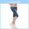 Stylish Women Jeans Lace Elastic Casual Big Size Cowboy Denim Shorts For Daily Wear