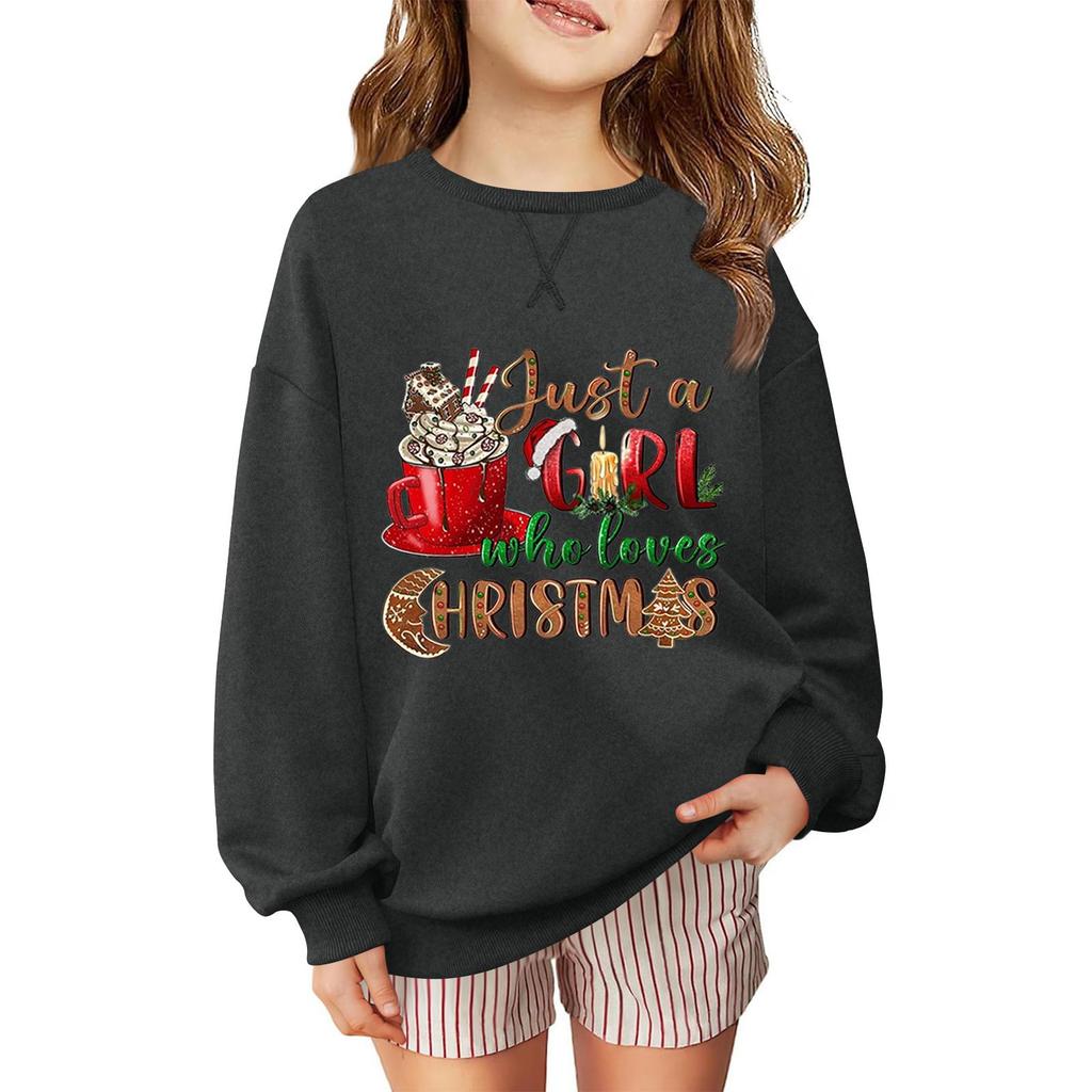 Дитячий Модний Повсякденний Пуловер-Світшот Вільного Крою з Довгим Рукавом та Різдвяним Принтом