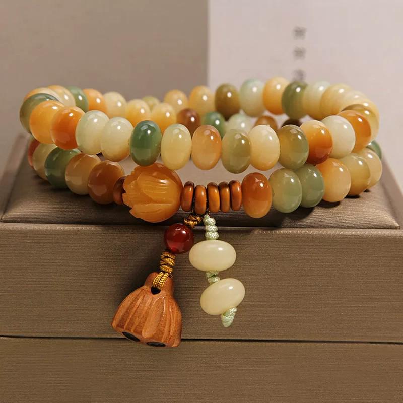 Dunhuang Lotus Bodhi Double Circle Bracelet - Playable Buddhist Prayer Beads for Men and Women