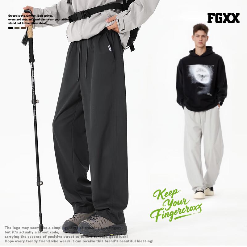 fingercroxxit Men's American Style Loose Fit Straight Leg Casual Pants