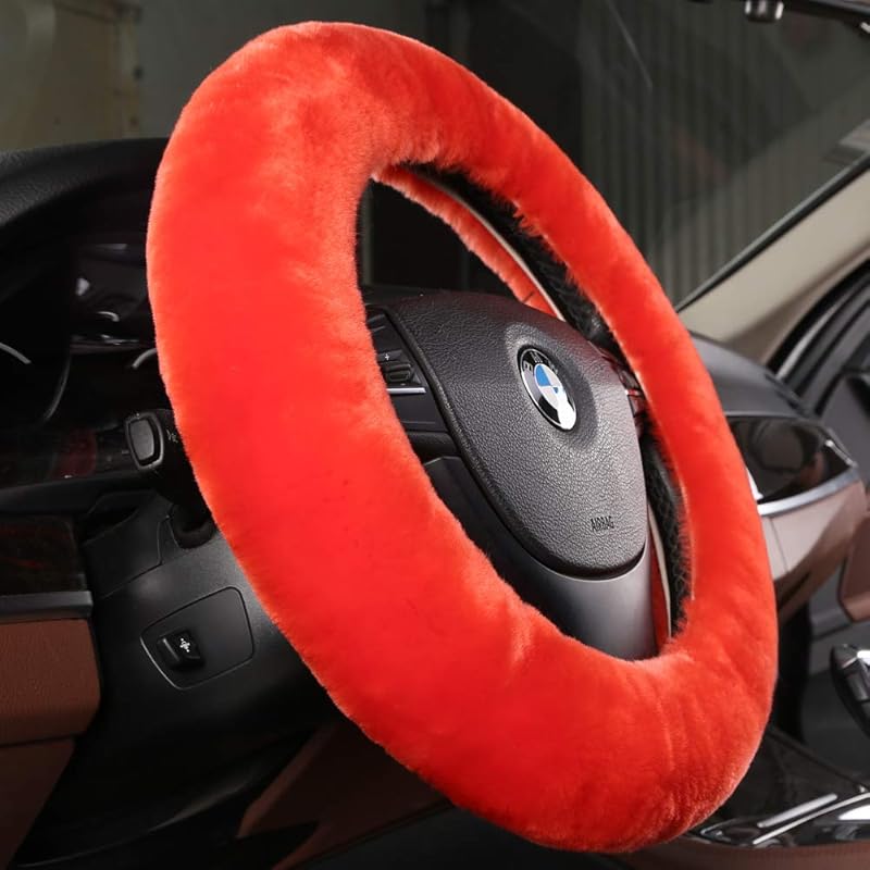 Fluffy Wool Sheepskin Fuzzy Black Car Steering Wheel Cover For Universal Auto Steering Wheel 14 1/2-15 1/2Inch, Anti-Slip, Soft Plush, Comforting And