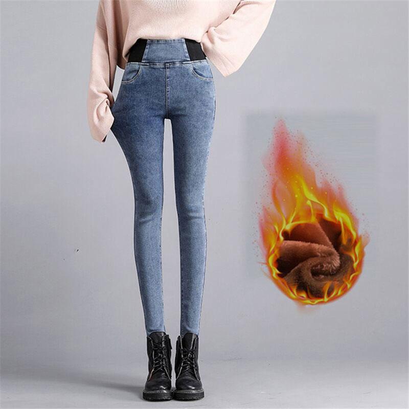 Winter Thicken Plush Velvet Lined Pencil Denim Pants High Waist Stretch Jeans Big Size 26-38 Leggings Vaqueros Skinny Jeansy